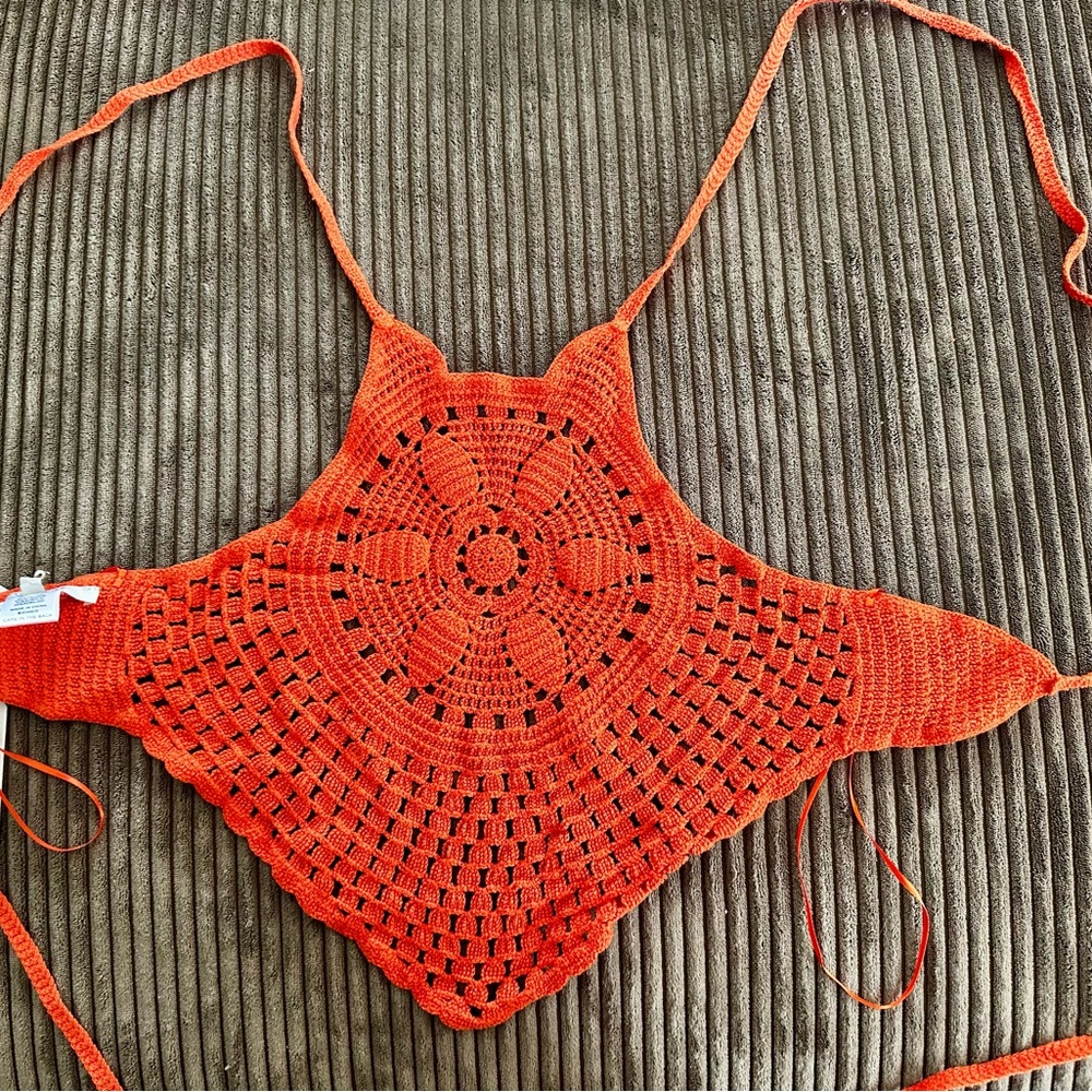 Love Tree Orange Crochet Tank Top
